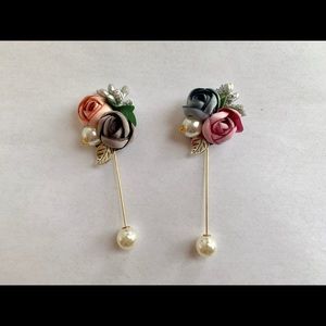 Elegant fabric flower & faux pearl brooch set of 2